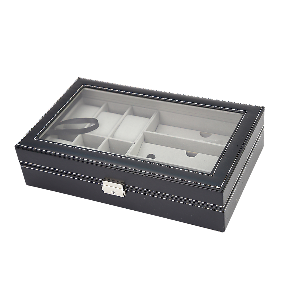 6+3 Grid Watch Sunglass Eyeglasses Display Box Case Storage Organizer PU Leather V63-823701
