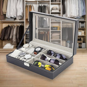 6+3 Grid Watch Sunglass Eyeglasses Display Box Case Storage Organizer PU Leather V63-823701
