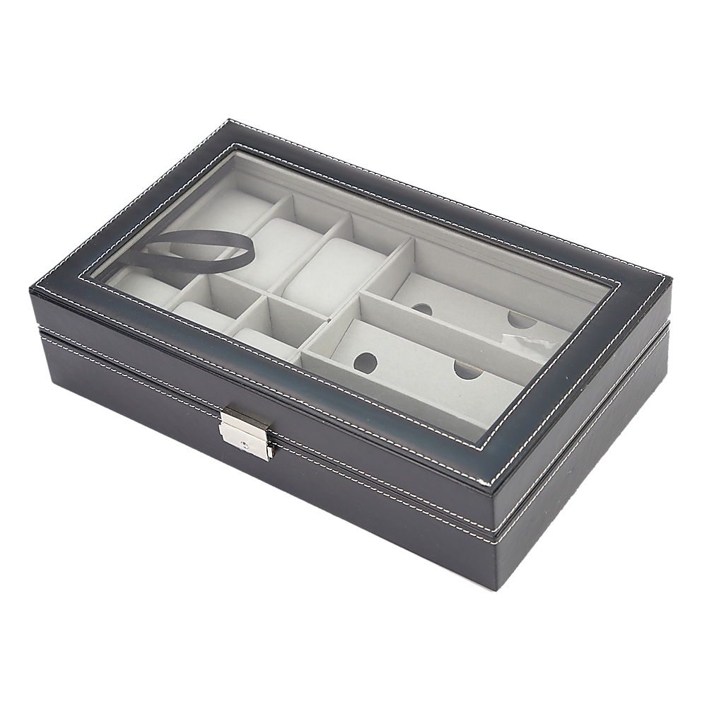 6+3 Grid Watch Sunglass Eyeglasses Display Box Case Storage Organizer PU Leather V63-823701