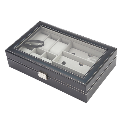 6+3 Grid Watch Sunglass Eyeglasses Display Box Case Storage Organizer PU Leather V63-823701