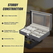 6+3 Grid Watch Sunglass Eyeglasses Display Box Case Storage Organizer PU Leather V63-823701