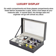 6+3 Grid Watch Sunglass Eyeglasses Display Box Case Storage Organizer PU Leather V63-823701