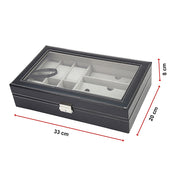 6+3 Grid Watch Sunglass Eyeglasses Display Box Case Storage Organizer PU Leather V63-823701