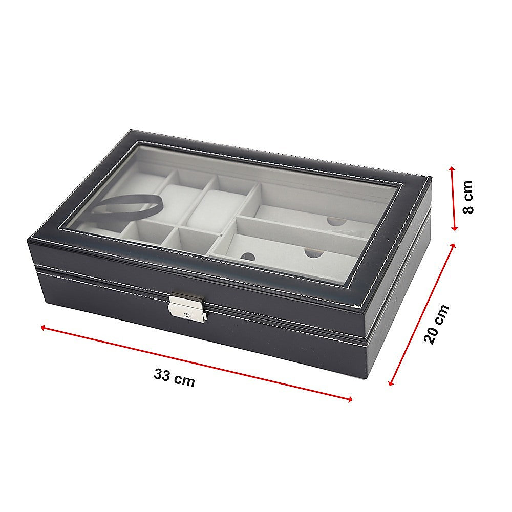 6+3 Grid Watch Sunglass Eyeglasses Display Box Case Storage Organizer PU Leather V63-823701