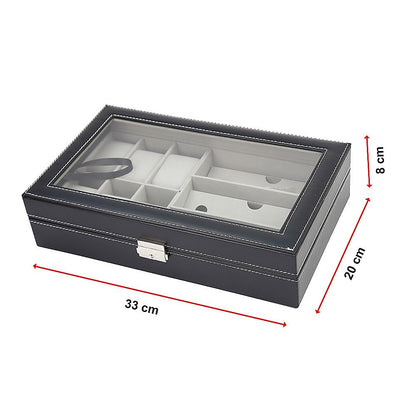 6+3 Grid Watch Sunglass Eyeglasses Display Box Case Storage Organizer PU Leather V63-823701