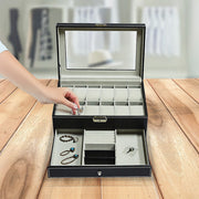 12 Grids Watch Display Case Leather jewellery Storage Box Organiser Lock Key V63-823711