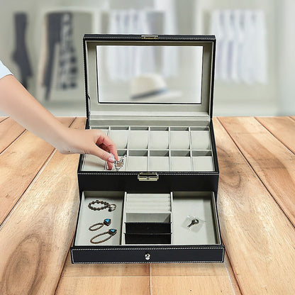12 Grids Watch Display Case Leather jewellery Storage Box Organiser Lock Key V63-823711