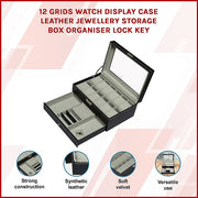 12 Grids Watch Display Case Leather jewellery Storage Box Organiser Lock Key V63-823711