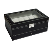 12 Grids Watch Display Case Leather jewellery Storage Box Organiser Lock Key V63-823711