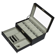 12 Grids Watch Display Case Leather jewellery Storage Box Organiser Lock Key V63-823711