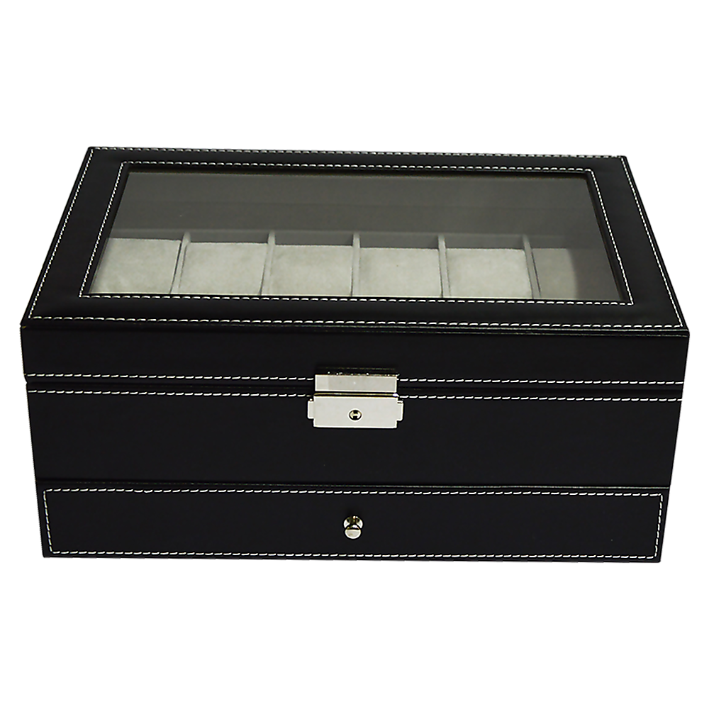 12 Grids Watch Display Case Leather jewellery Storage Box Organiser Lock Key V63-823711