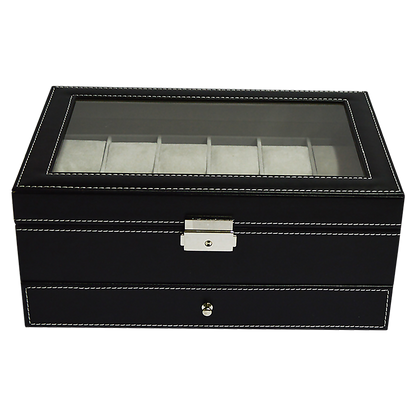 12 Grids Watch Display Case Leather jewellery Storage Box Organiser Lock Key V63-823711