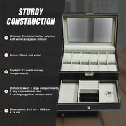 12 Grids Watch Display Case Leather jewellery Storage Box Organiser Lock Key V63-823711