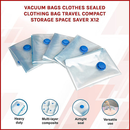 Vacuum Bags Clothes Sealed Clothing Bag Travel Compact Storage Space Saver x12 V63-823771