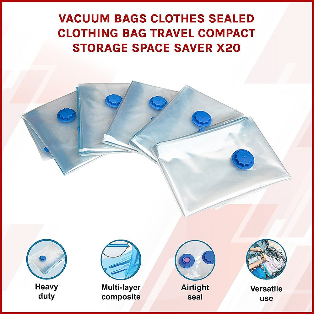Vacuum Bags Clothes Sealed Clothing Bag Travel Compact Storage Space Saver x20 V63-823781