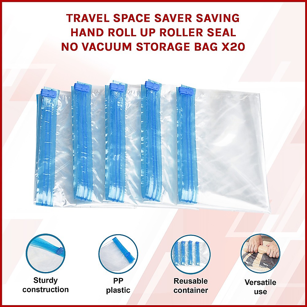 Travel Space Saver Saving Hand Roll Up Roller Seal No Vacuum Storage Bag x20 V63-823791
