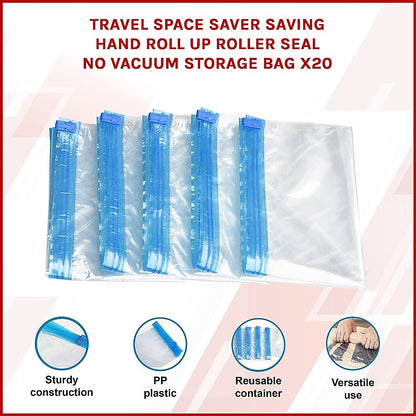 Travel Space Saver Saving Hand Roll Up Roller Seal No Vacuum Storage Bag x20 V63-823791