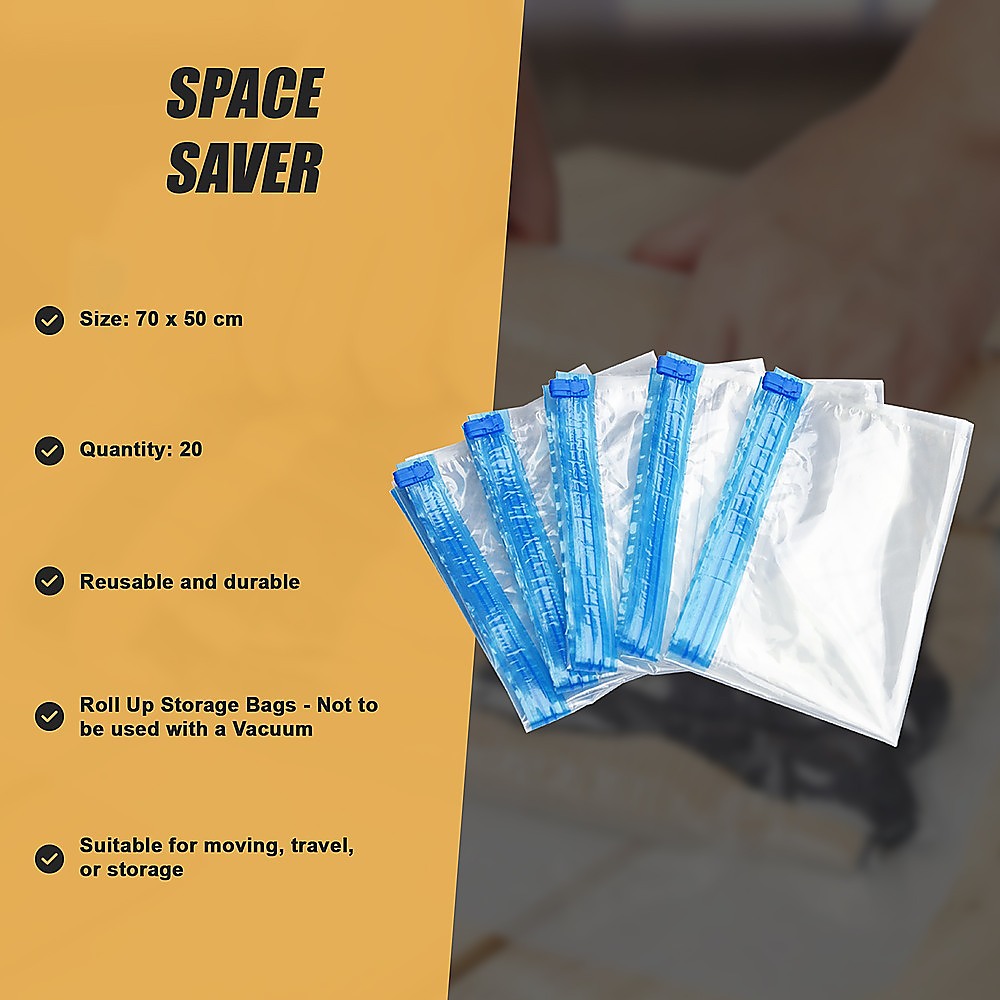 Travel Space Saver Saving Hand Roll Up Roller Seal No Vacuum Storage Bag x20 V63-823791