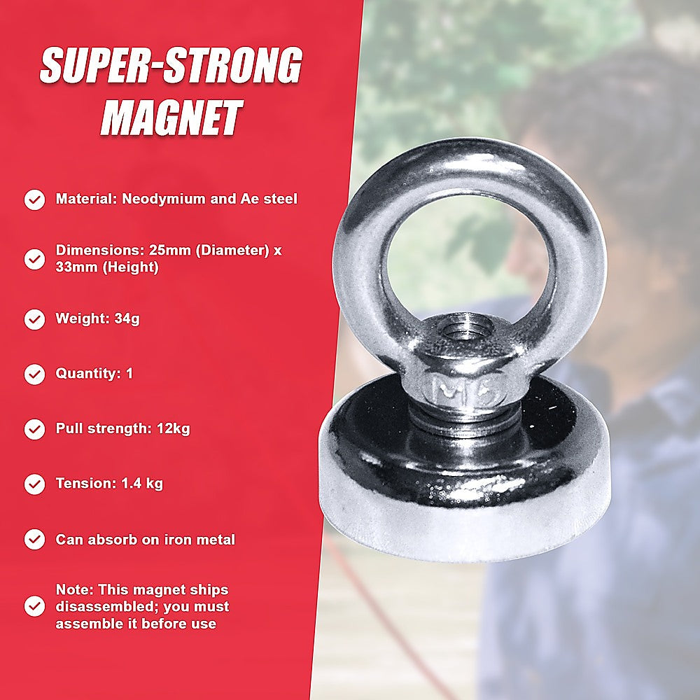 12Kg SALVAGE Strong MAGNET N52 Neodymium Eyebolt Circular Ring V63-823841