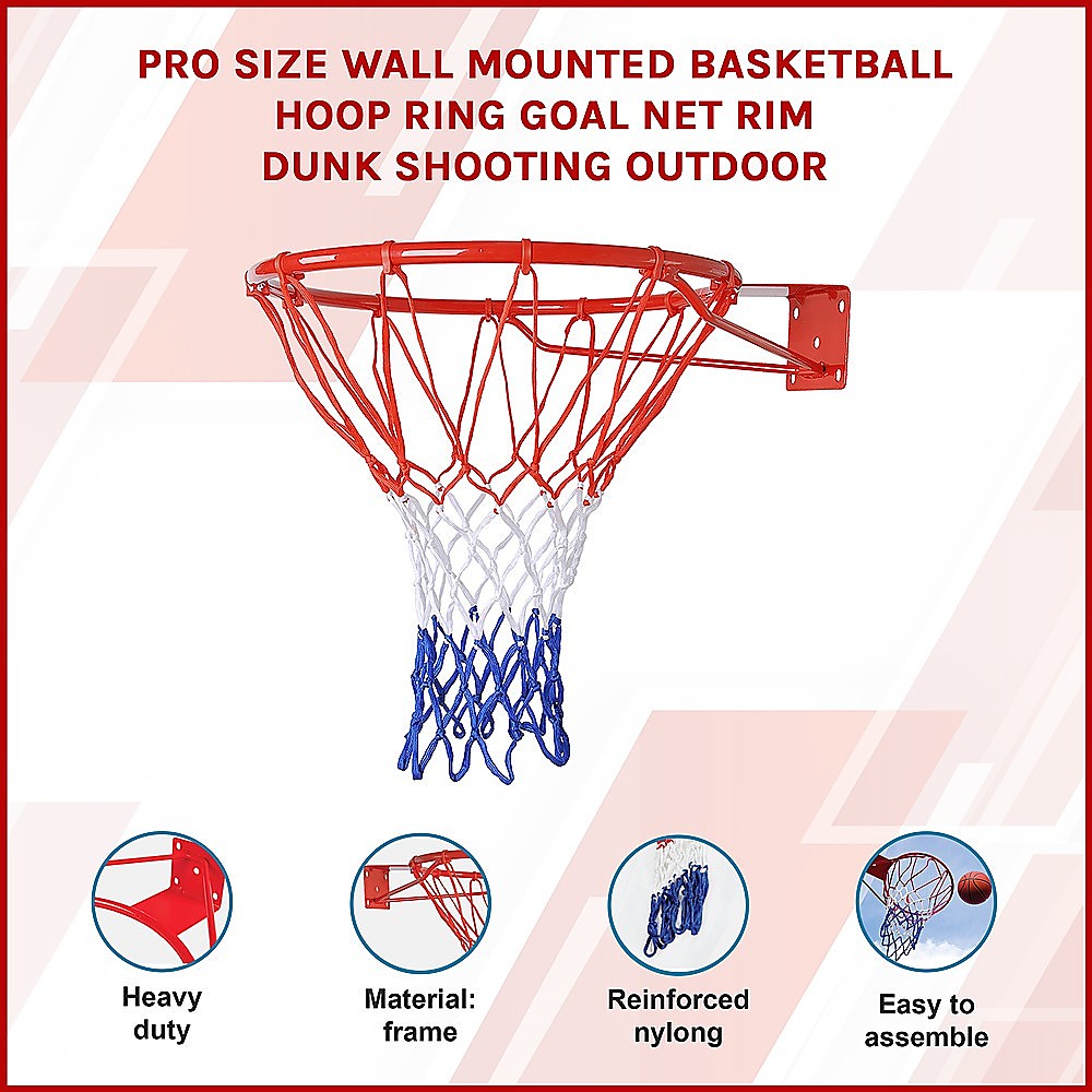 Pro Size Wall Mounted Basketball Hoop Ring Goal Net Rim Dunk Shooting Outdoor V63-823851