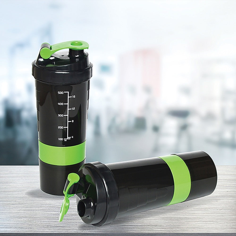 2x Protein Shaker Bottle Set - 3-in-1 Smart Blender Mixer Cup for Gym & Fitness V63-823861