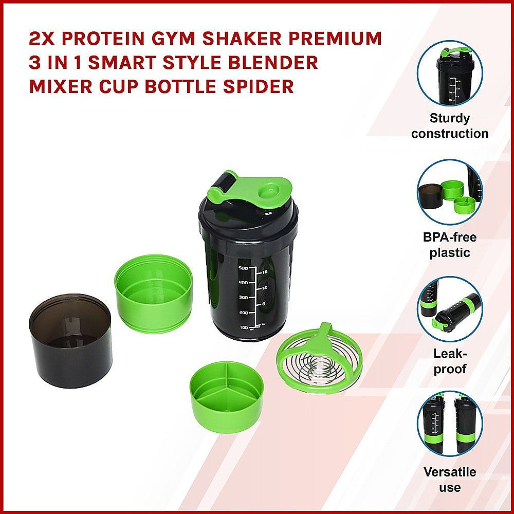 2x Protein Shaker Bottle Set - 3-in-1 Smart Blender Mixer Cup for Gym & Fitness V63-823861