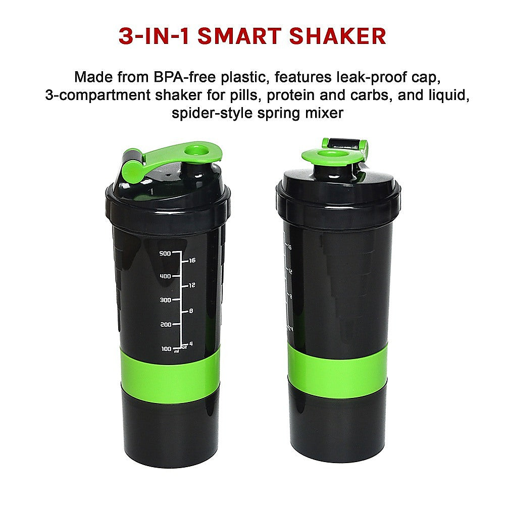 2x Protein Shaker Bottle Set - 3-in-1 Smart Blender Mixer Cup for Gym & Fitness V63-823861