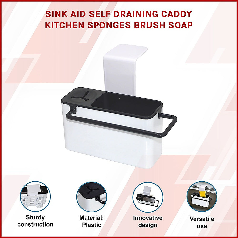 Sink Aid Self Draining Caddy Kitchen Sponges Brush Soap V63-823871
