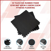 12 Tiles EVA Rubber Foam Gym Mat 60x60cm - 2.5cm Thick Fitness Flooring Set V63-823881