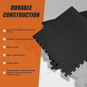 12 Tiles EVA Rubber Foam Gym Mat 60x60cm - 2.5cm Thick Fitness Flooring Set V63-823881