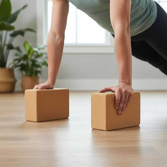 2 x Cork Yoga Block Set Natural Exercise Brick Support for Balance, Stretching and Stability V63-823991