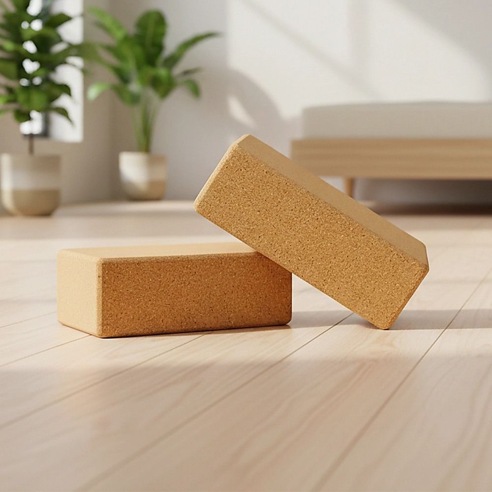 2 x Cork Yoga Block Set Natural Exercise Brick Support for Balance, Stretching and Stability V63-823991