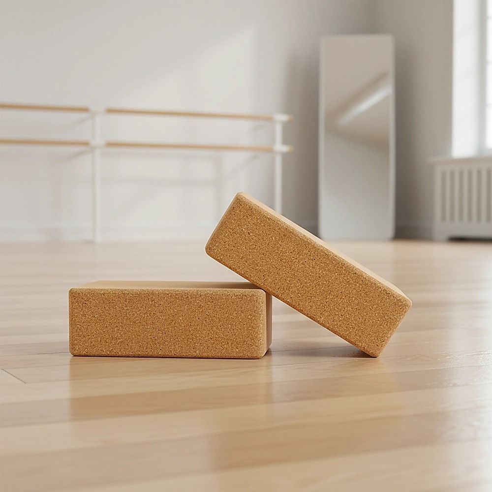 2 x Cork Yoga Block Set Natural Exercise Brick Support for Balance, Stretching and Stability V63-823991