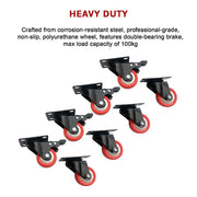 8 x 2" Polyurethane Castor Wheels - Swivel and 4 with brake V63-824101
