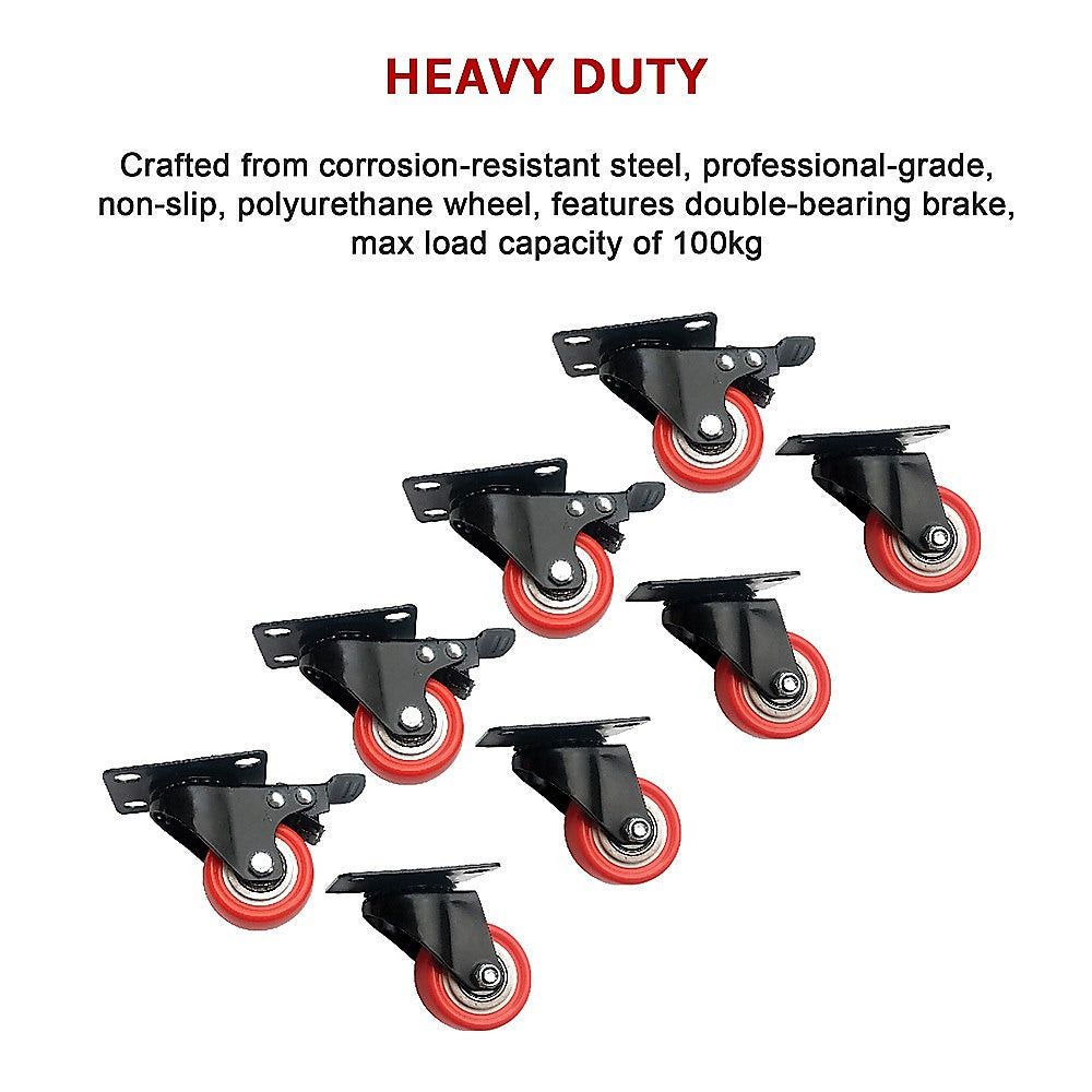 8 x 2" Polyurethane Castor Wheels - Swivel and 4 with brake V63-824101