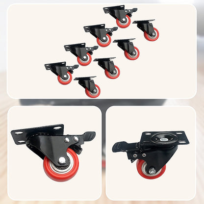 8 x 2" Polyurethane Castor Wheels - Swivel and 4 with brake V63-824101