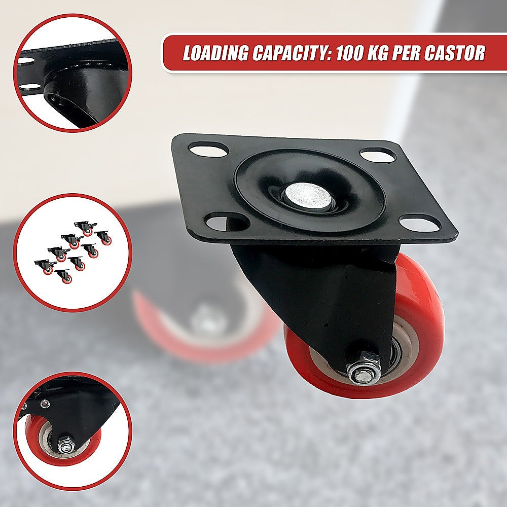 8 x 2" Polyurethane Castor Wheels - Swivel and 4 with brake V63-824101