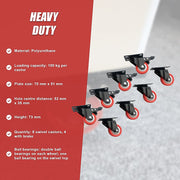 8 x 2" Polyurethane Castor Wheels - Swivel and 4 with brake V63-824101