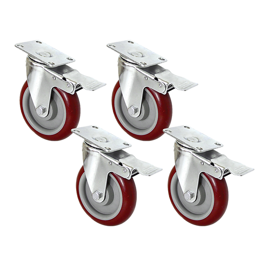 4 X 5" Heavy Duty 400kg Swivel Castor Wheels Trolley Furniture Caster All Brake V63-824111