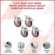 4 X 5" Heavy Duty 400kg Swivel Castor Wheels Trolley Furniture Caster All Brake V63-824111