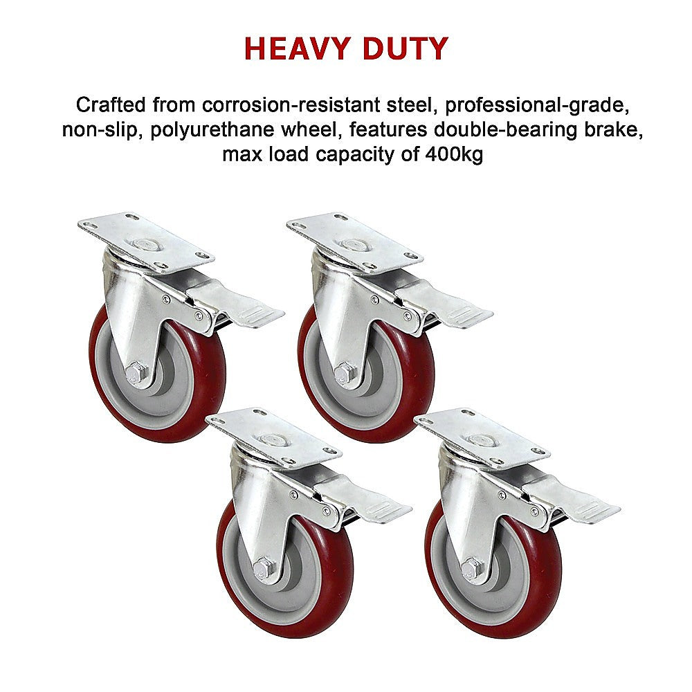 4 X 5" Heavy Duty 400kg Swivel Castor Wheels Trolley Furniture Caster All Brake V63-824111