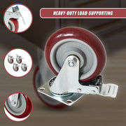 4 X 5" Heavy Duty 400kg Swivel Castor Wheels Trolley Furniture Caster All Brake V63-824111