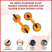 2x 100kg Aluminum Alloy Double Locking Suction Cup Glazer Glass Sucker Lifter V63-824131