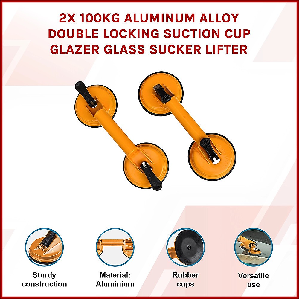 2x 100kg Aluminum Alloy Double Locking Suction Cup Glazer Glass Sucker Lifter V63-824131
