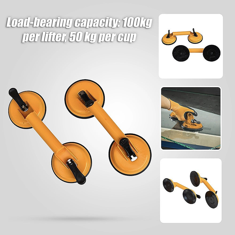 2x 100kg Aluminum Alloy Double Locking Suction Cup Glazer Glass Sucker Lifter V63-824131