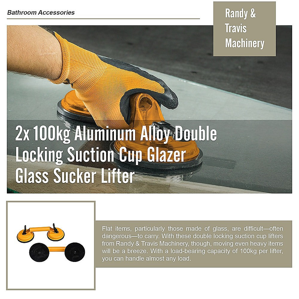 2x 100kg Aluminum Alloy Double Locking Suction Cup Glazer Glass Sucker Lifter V63-824131