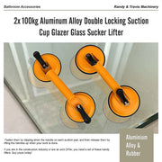 2x 100kg Aluminum Alloy Double Locking Suction Cup Glazer Glass Sucker Lifter V63-824131