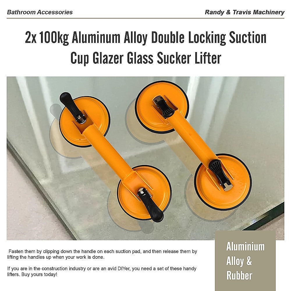 2x 100kg Aluminum Alloy Double Locking Suction Cup Glazer Glass Sucker Lifter V63-824131