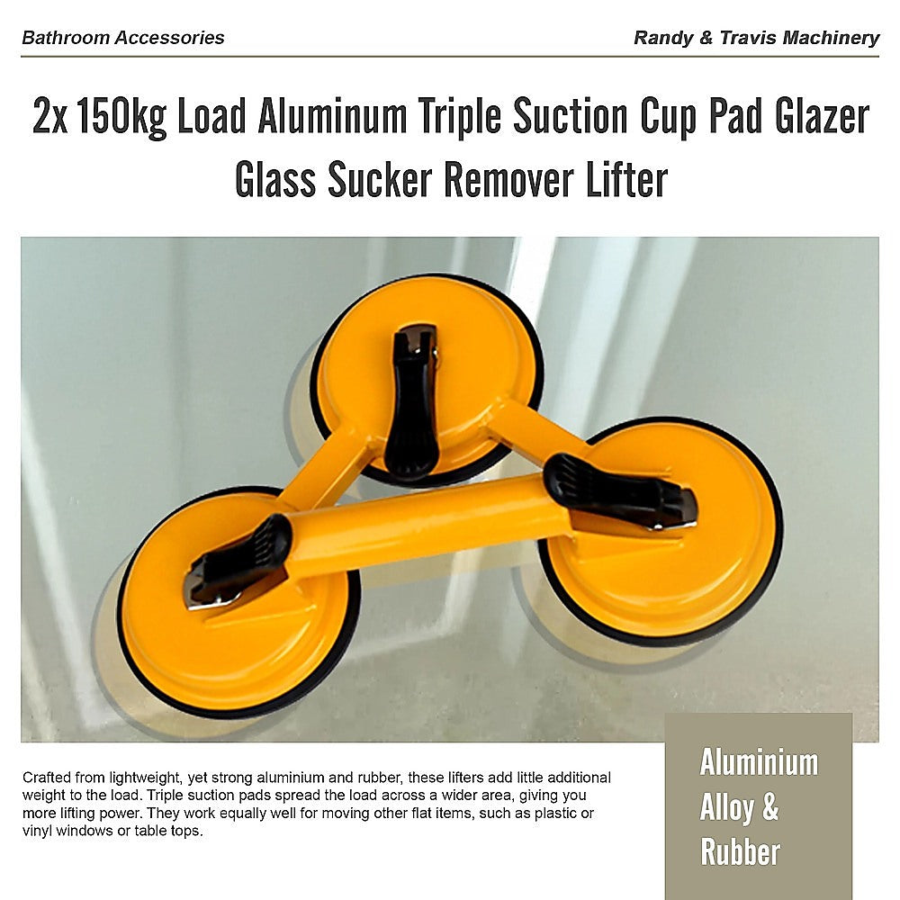 2x 150kg Load Aluminum Triple Suction Cup Pad Glazer Glass Sucker Remover Lifter V63-824141