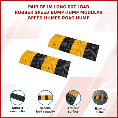 Pair of 1m Long 60T Load Rubber Speed Bump Hump Modular Speed Humps Road Hump V63-824161
